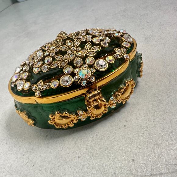 Joan Rivers Trinket Box Taj Mahal AB Crystal Green Enamel Gold Tone Brooch - Picture 6 of 11